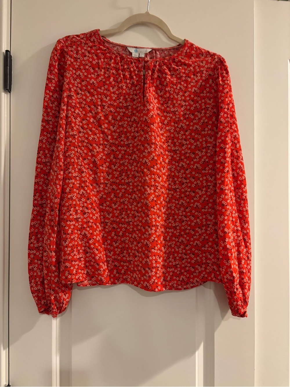 Boden Orange Floral Long-Sleeve Keyhole Blouse